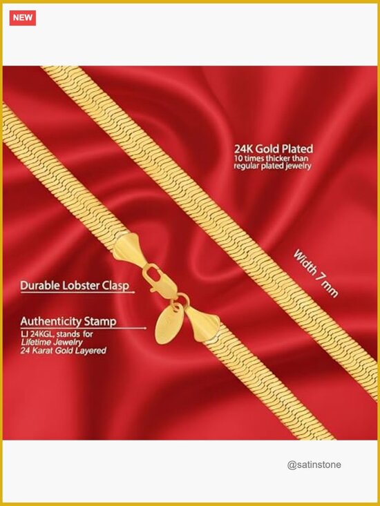Amazon.com: LIFETIME JEWELRY 7mm Flexible Herringbone Chain  Gold Plated Herringbone Chain Necklace, 7mm Flexible, Lobster Clasp